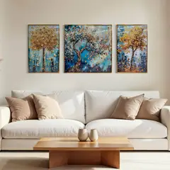 DEKAM DISEÑO - CUADRO TRIPTICO ARBOL DE LA VIDA PORCELANA DIAMANTES