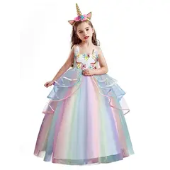 ALMA & DECO - Disfraz Vestido Niña Unicornio Gala Bco Falda Arcoiris T10
