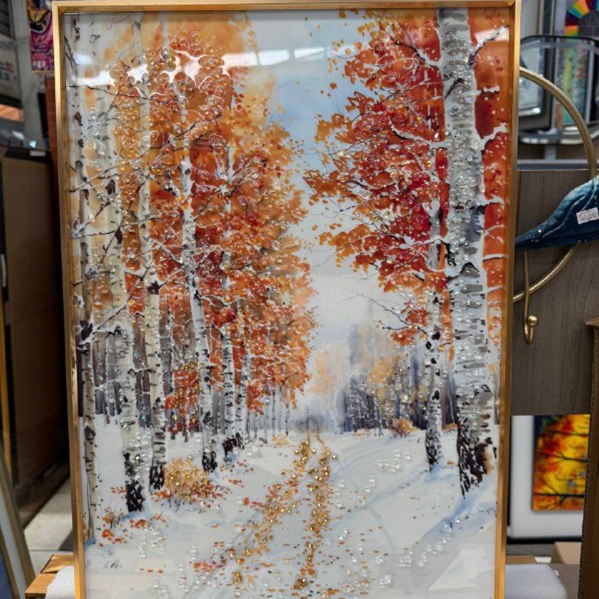 DEKAM DISEÑO - CUADRO TRIPTICO PORCELANA DIAMANTES BOSQUE NEVADO