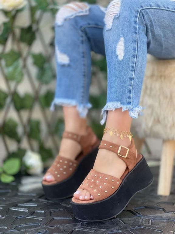 Sandalias Mujer Casuales en gamuza con Plataforma M513 Cafe 38