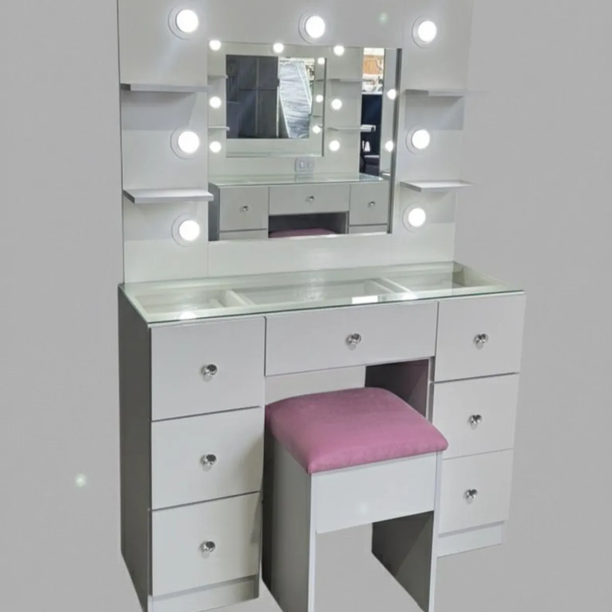 GENERICO - TOCADOR CON LUCES ESTILO HOLLYWOOD CREAFAVA, CON 7 CAJONES 100 CM
