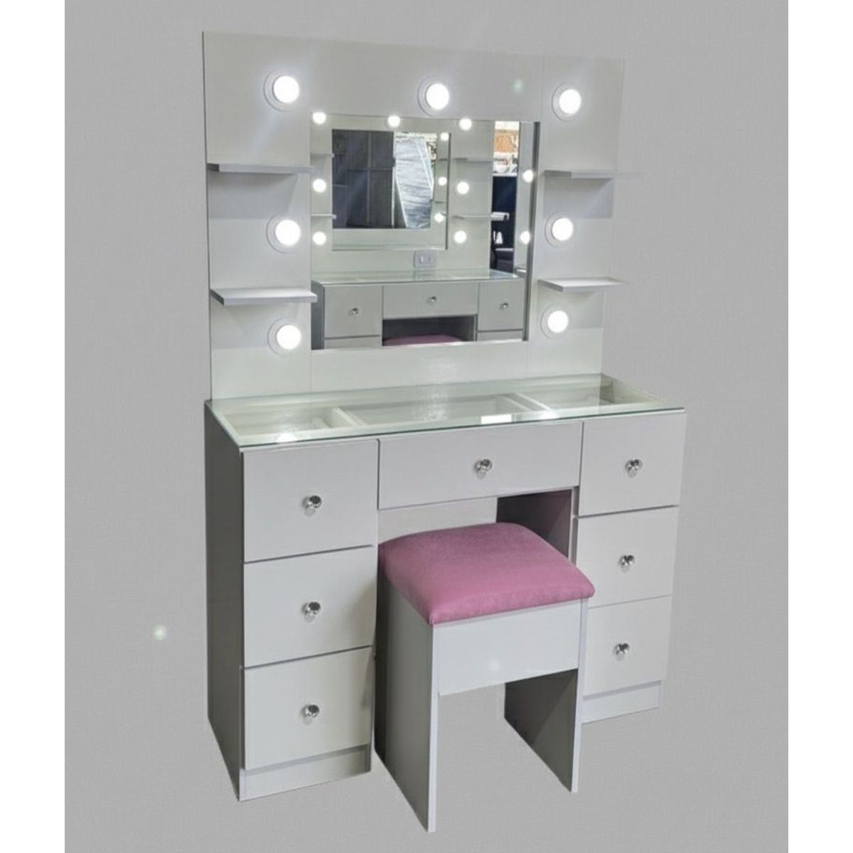 GENERICO - TOCADOR CON LUCES ESTILO HOLLYWOOD CREAFAVA, CON 7 CAJONES 100 CM