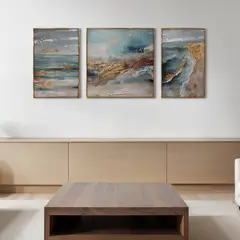 DEKAM DISEÑO - CUADRO TRIPTICO OLAS ABSTRACTAS PORCELANA DIAMANTES