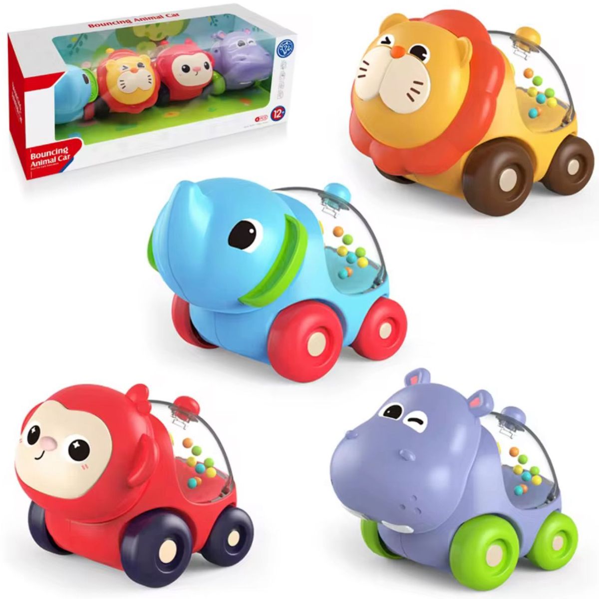 HUANGER - Set 4 Juguete Carritos De Animales Sonajeros Bebé