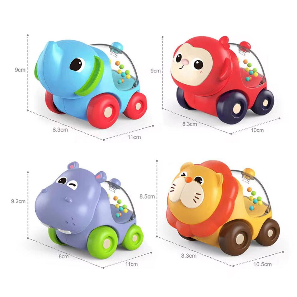 HUANGER - Set 4 Juguete Carritos De Animales Sonajeros Bebé