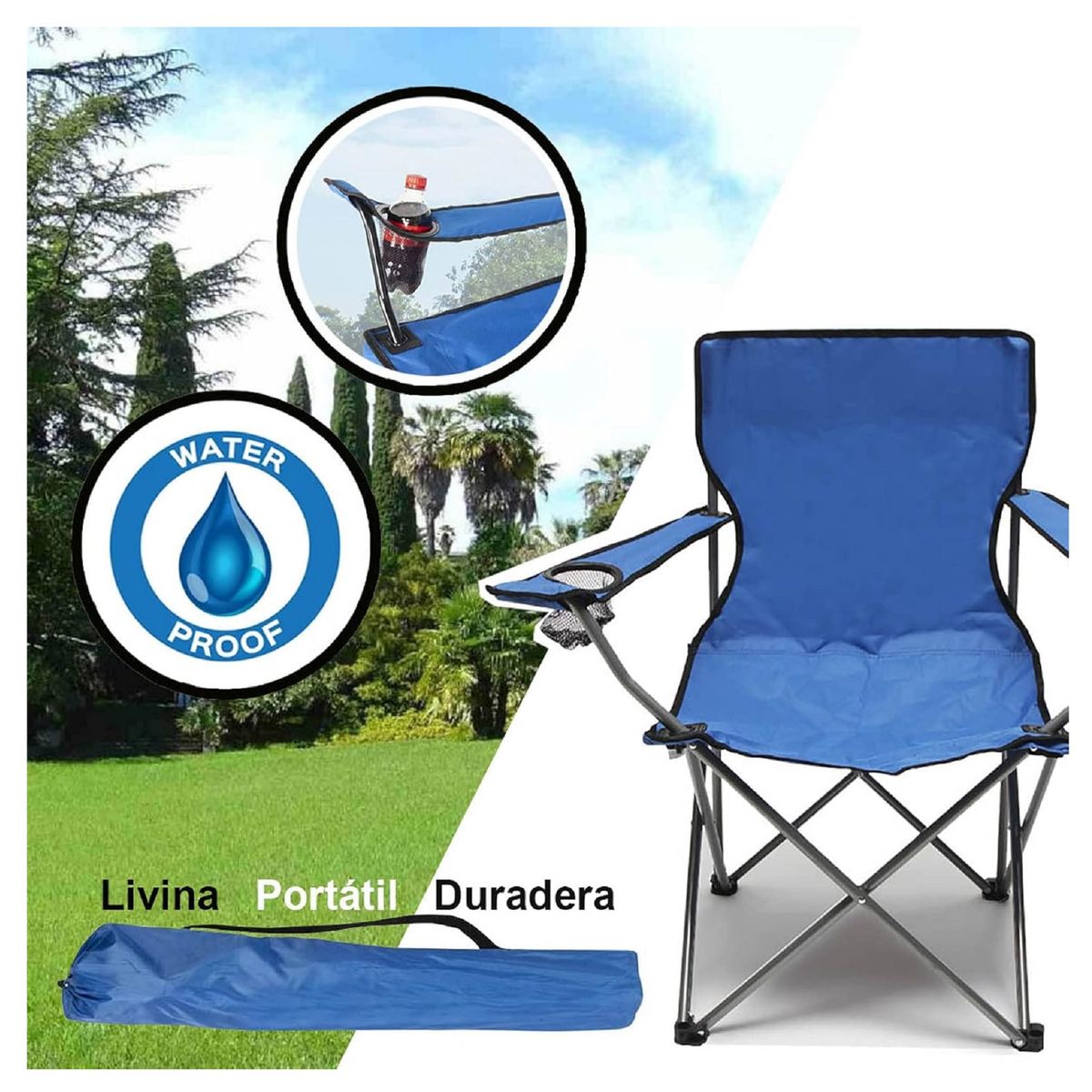 GENERICO - Silla Plegable Playa Exterior Campo Camping Portatil Azul