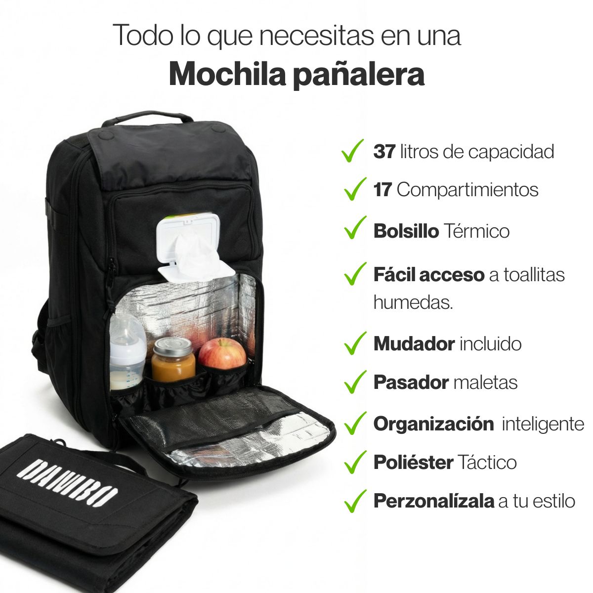 GENERICO - Mochila Pañalera Para Bebés Pensada en Papá Color Negro