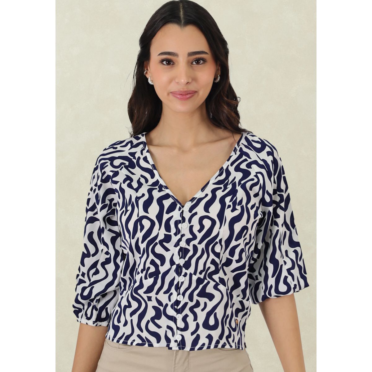 TENTATION - Blusa Manga 3/4 Estampada  Azul Tentation
