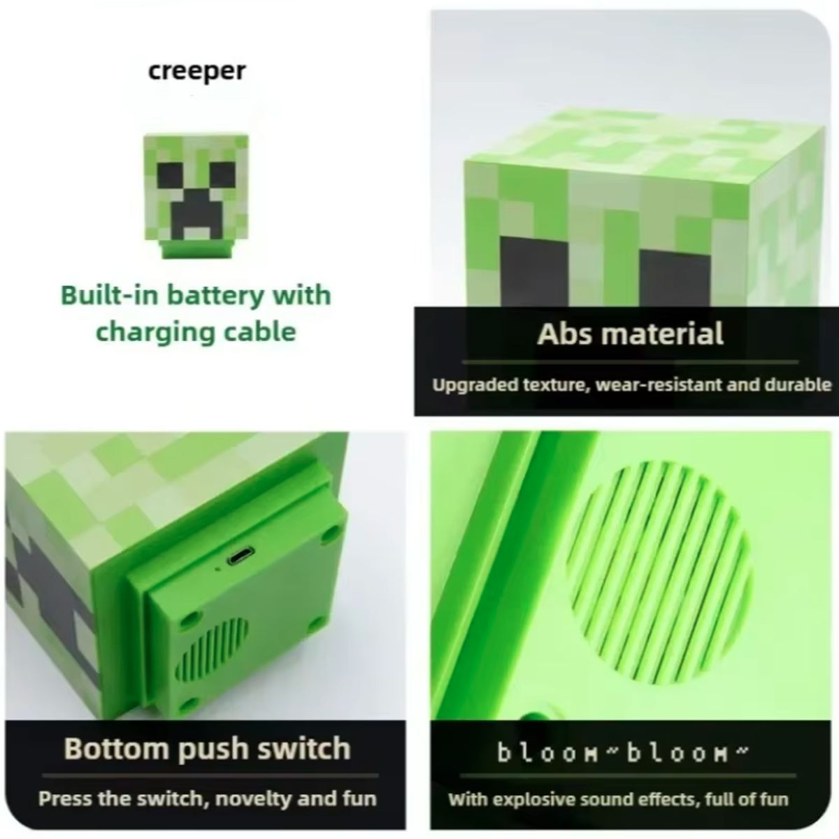 GENERICO - Cubo Lampara Cabeza Creeper Minecraft Recargable