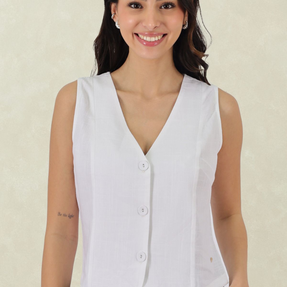 TENTATION - Gilet Lino Viscosa Blanco Tentation