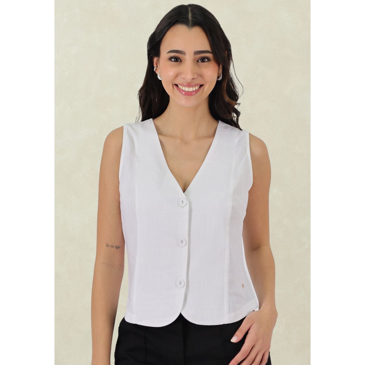 TENTATION - Gilet Lino Viscosa Blanco Tentation