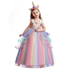 ALMA & DECO - Disfraz Vestido Niña Unicornio Gala Rosa Falda Arcoiris T8
