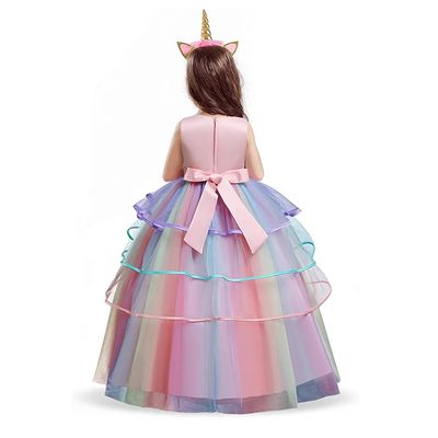 Imagen 2 del producto Disfraz Vestido Niña Unicornio Gala Rosa Falda Arcoiris T8