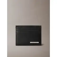 CALVIN KLEIN - Tarjetero de Cuero con Placa Negro
