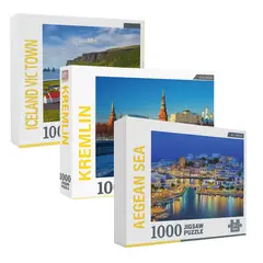 GENERICO - 3 Rompecabezas 1000 Piezas 70x50cm Mar Egeo Kremlin Islandia