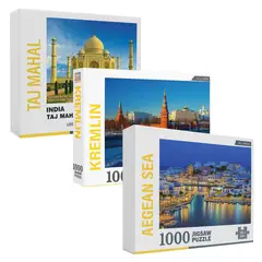 GENERICO - 3 Rompecabezas 1000 Pieza 70x50cm Mar Egeo Kremlin Taj Mahal