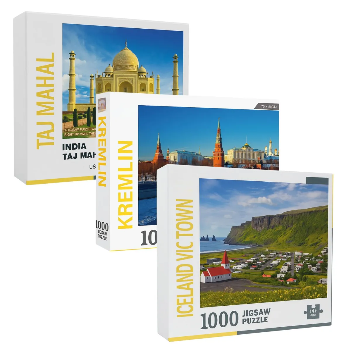 GENERICO - 3 Rompecabezas 1000 Pieza 70x50cm Islandia Kremlin Taj Mahal