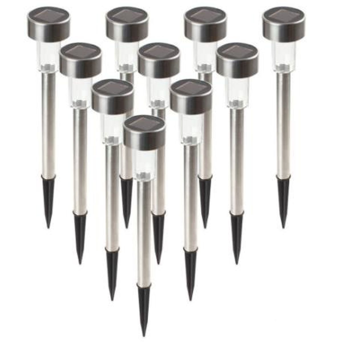 GENERICO - Pack 10 Luces LED solares de acero inoxidable, lámpara de jardín.