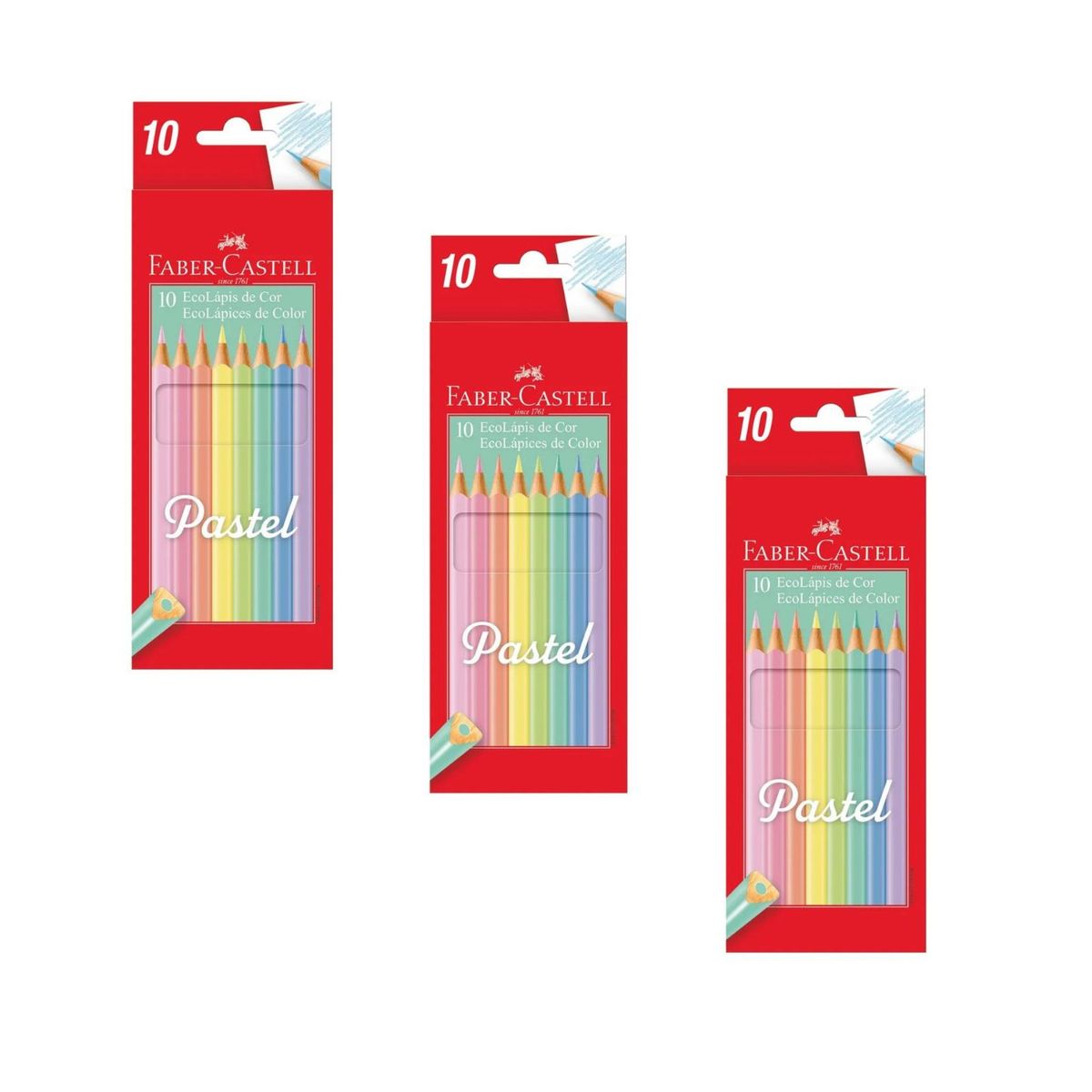 FABER-CASTELL - Pack x 3 Set 10 Lapices Faber Castell Ecolpices color Pastel