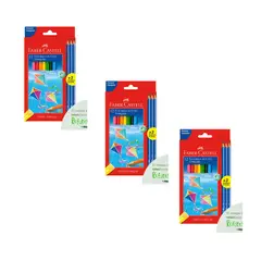 FABER-CASTELL - Pack x 3 Ecolapiz X12 Largos Triangular colores + 3 Grafitos