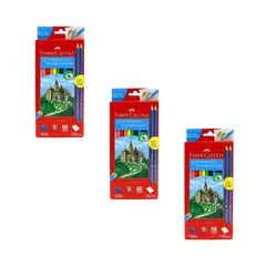 FABER-CASTELL - Pack x 3 Lapices Faber Castell 12 Colores + Goma y Sacapunta