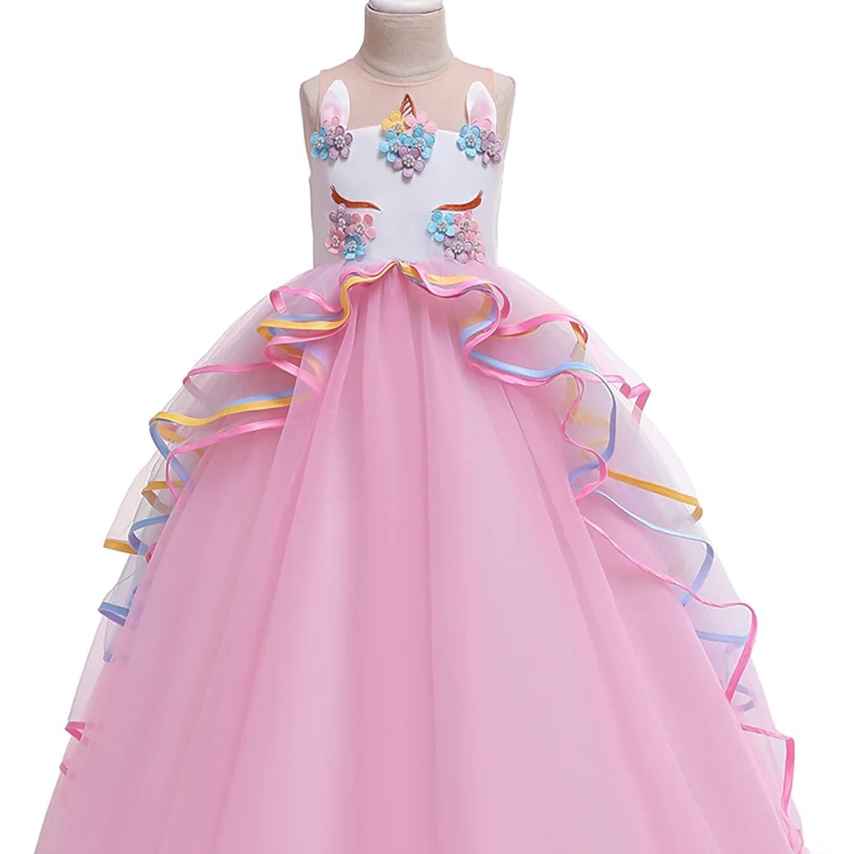 ALMA & DECO - Disfraz Vestido Unicornio Gala Niña Faldón Rosa Talla 10