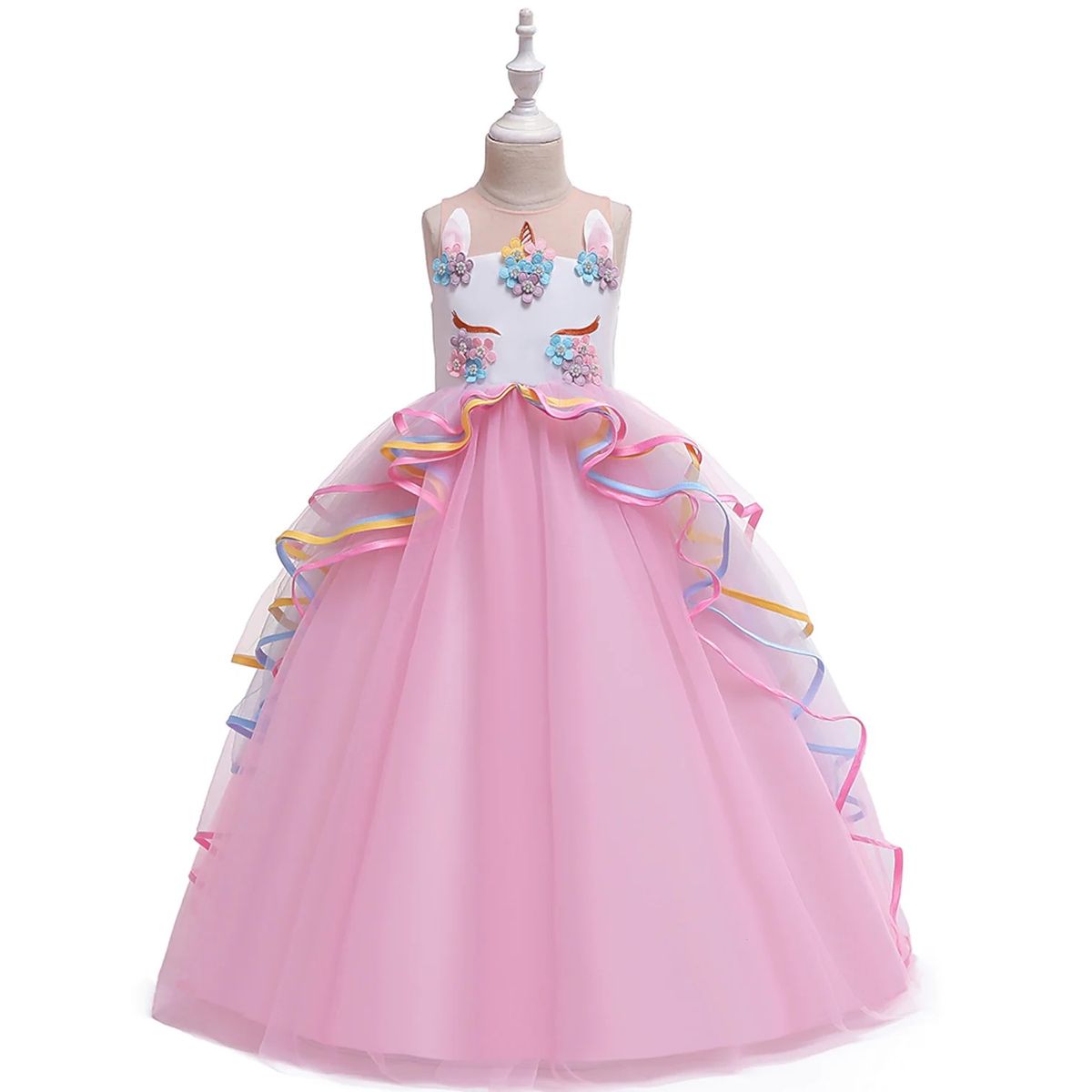 ALMA & DECO - Disfraz Vestido Unicornio Gala Niña Faldón Rosa Talla 10