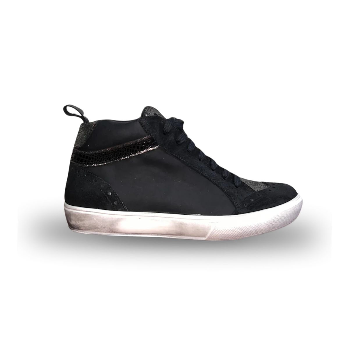 VANESSA GIL - ZAPATILLA DE CUERO CAMI NEGRA PLATA