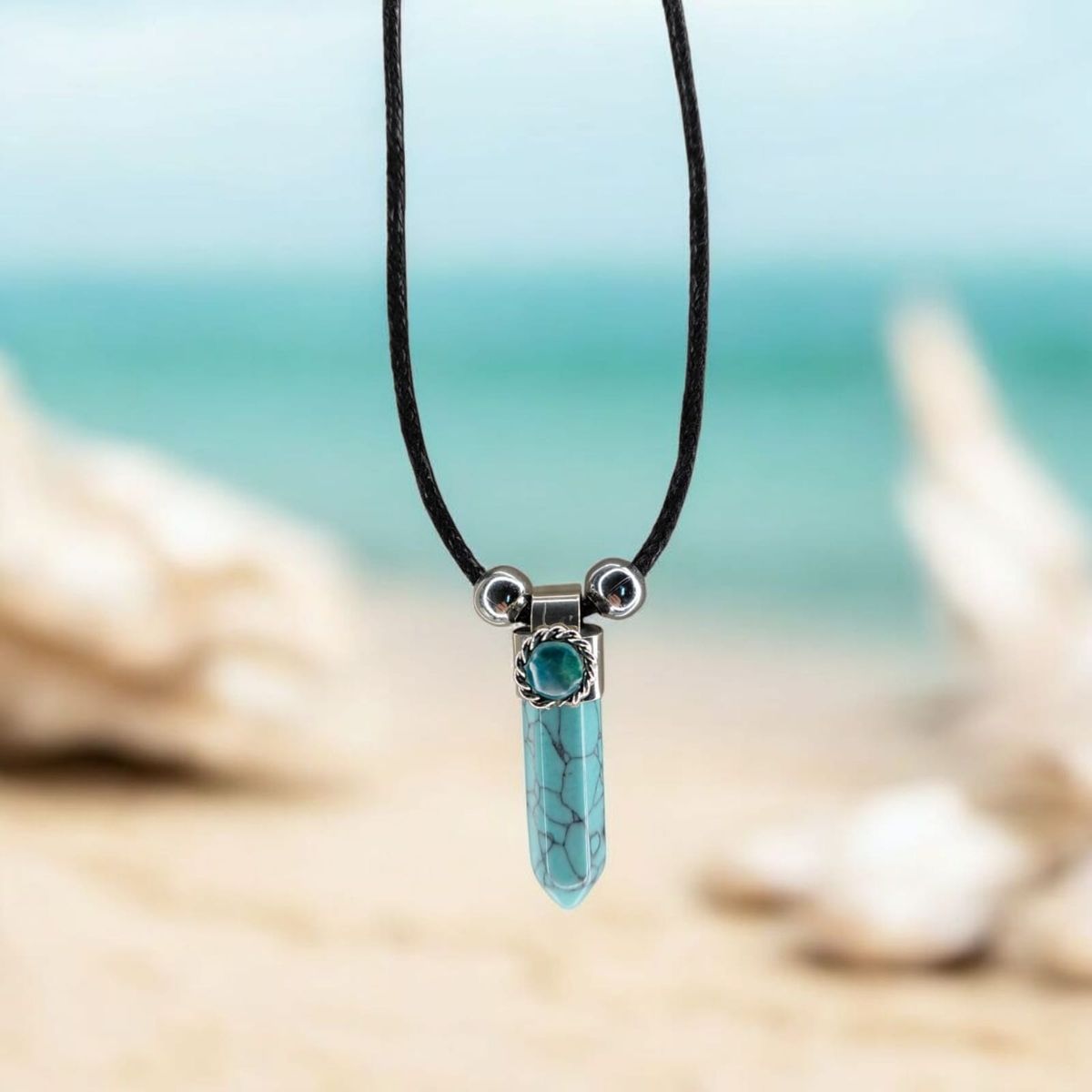 GENERICO - Collar Cuarzo Turquesa Atrae Buenas Energias Suerte Protecio Con Bolsa