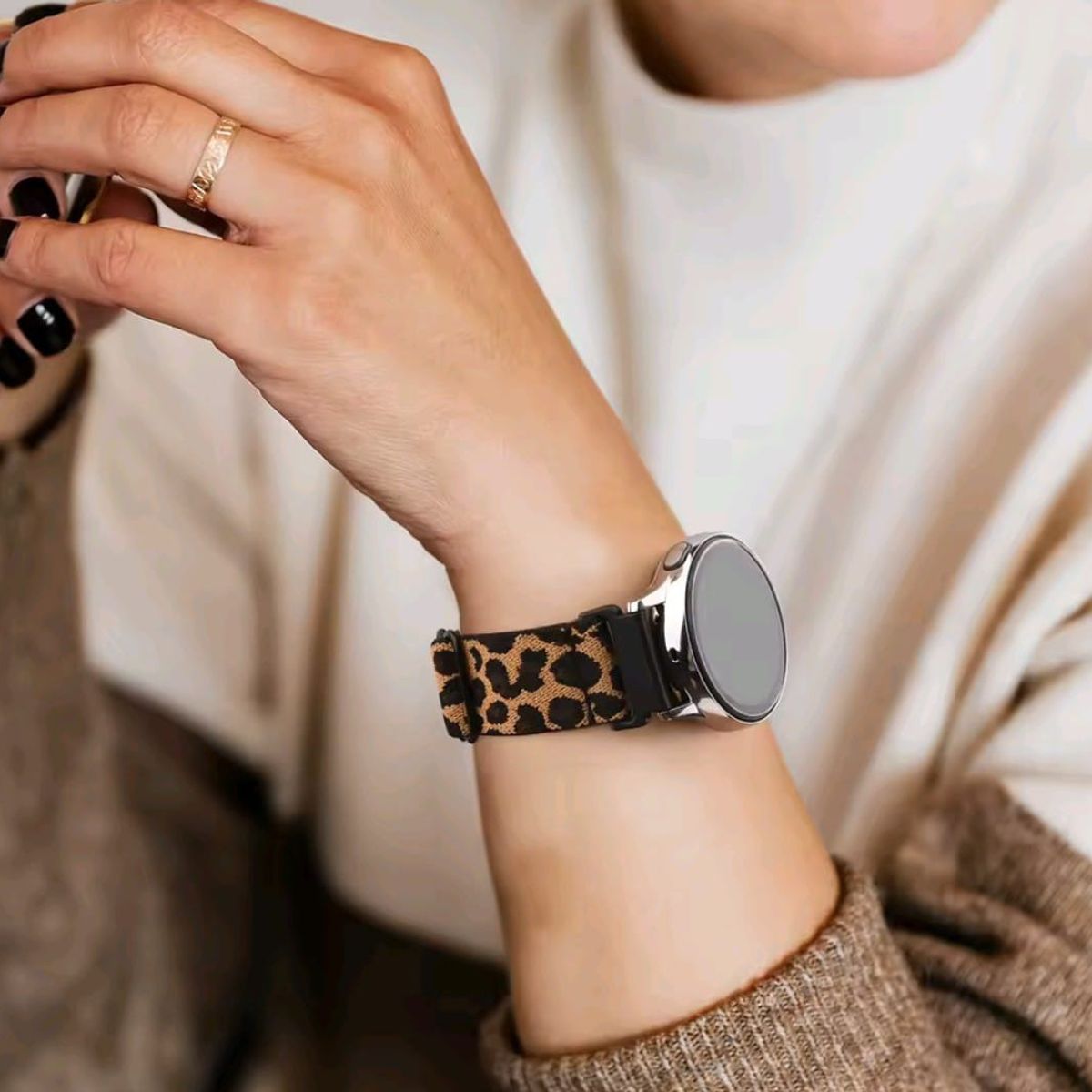 GENERICO - Correa 22mm Animal Print Compatible Con Galaxy-huawei-garmin 22 Cm CAFE