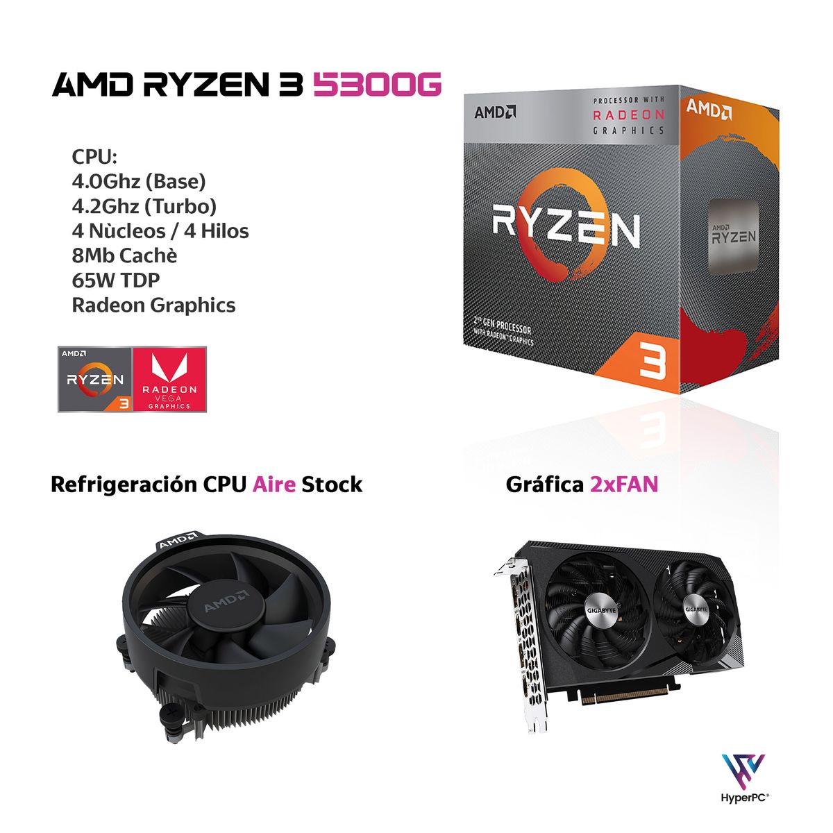 HYPERPC - PC GAMER AMD RYZEN 3 5300G RTX 3050 16Gb 1Tb WiFi
