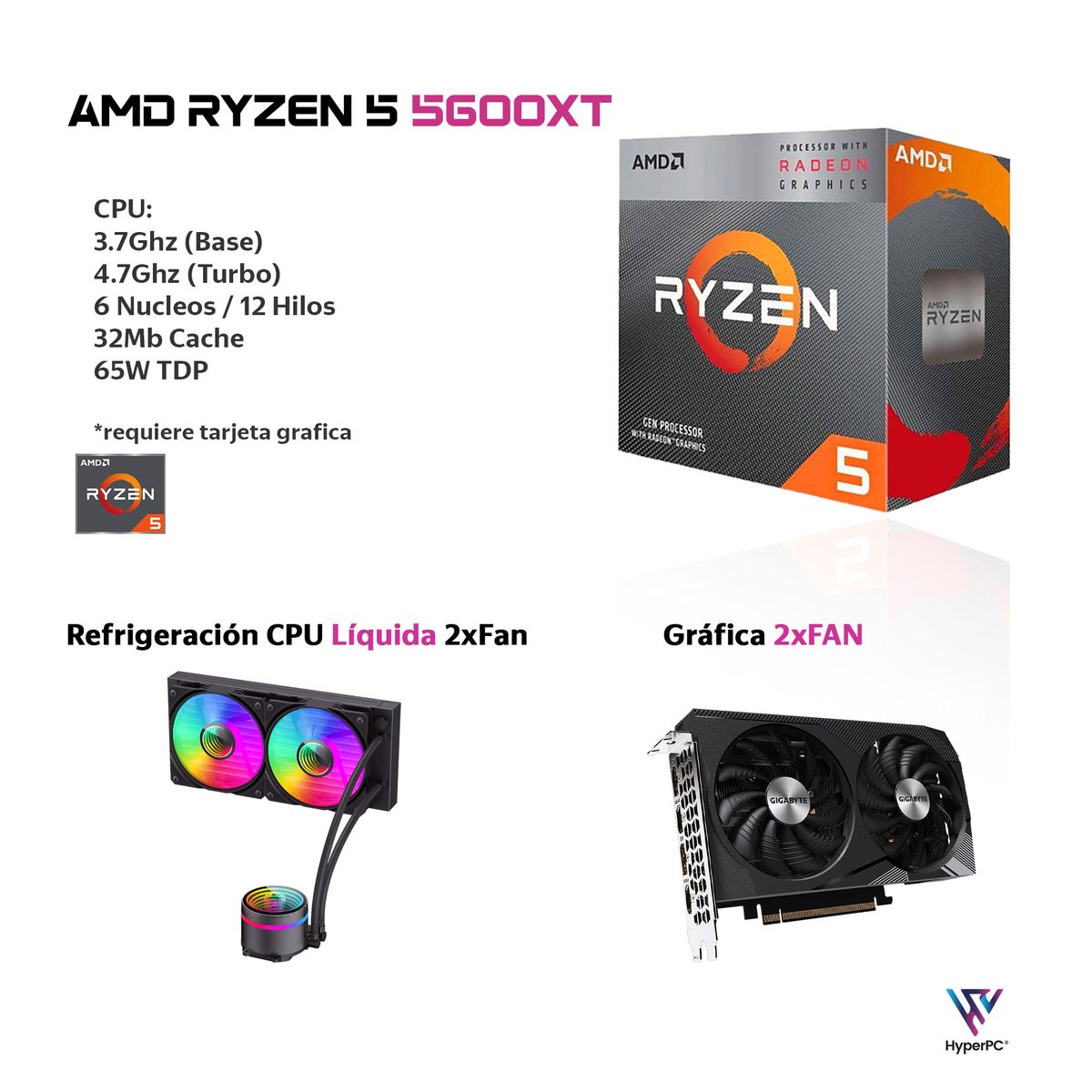 HYPERPC - PC GAMER Blanco AMD RYZEN 5 5600XT 32Gb 2Tb RTX 5060 Ti WiFi