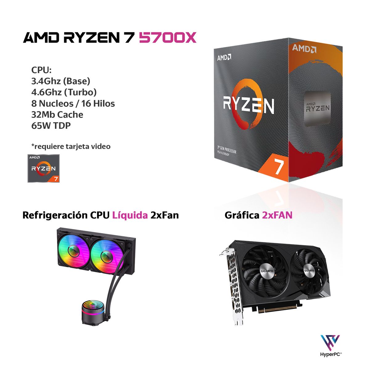 HYPERPC - PC GAMER Blanco AMD RYZEN 7 5700X 32Gb 1Tb RTX 5060 Ti WiFi