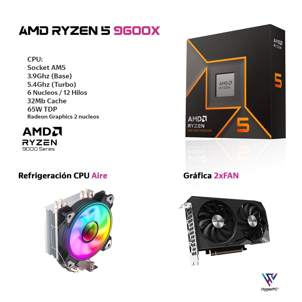 HYPERPC - PC GAMER Blanco AMD RYZEN 5 9600X 32Gb DDR5 1Tb RTX 5060