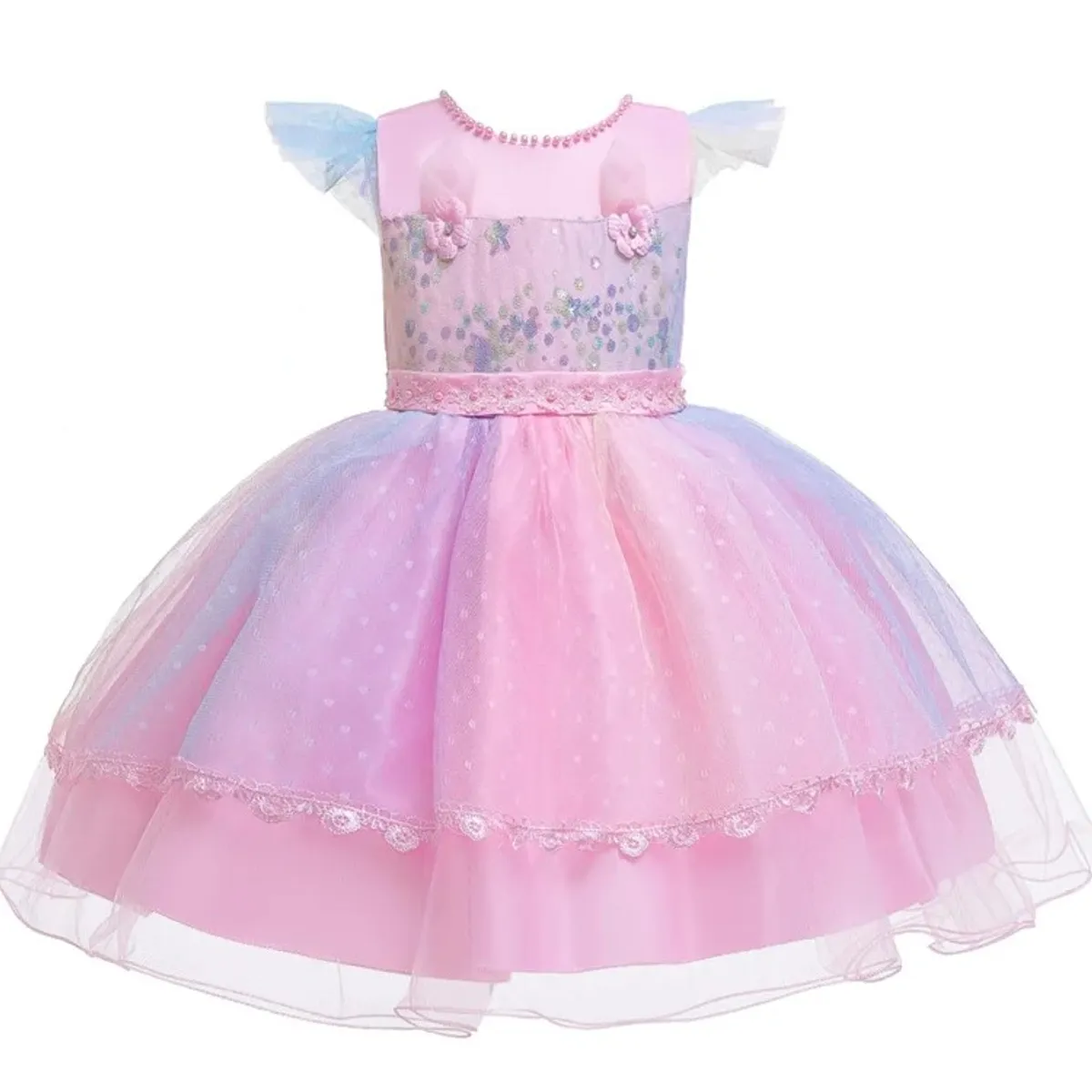 ALMA & DECO - Vestido Fiesta Niña Hada Arcoiris Rosa Cintillo Unicornio de Regalo