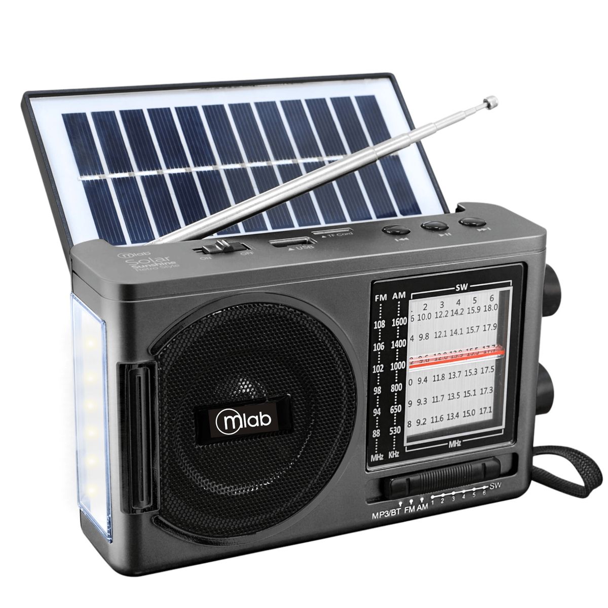 MICROLAB - Radio Solar Recargable AM FM/ SW/ TF/ USB/ BT Retro Sunshine 1980 Gray Edition