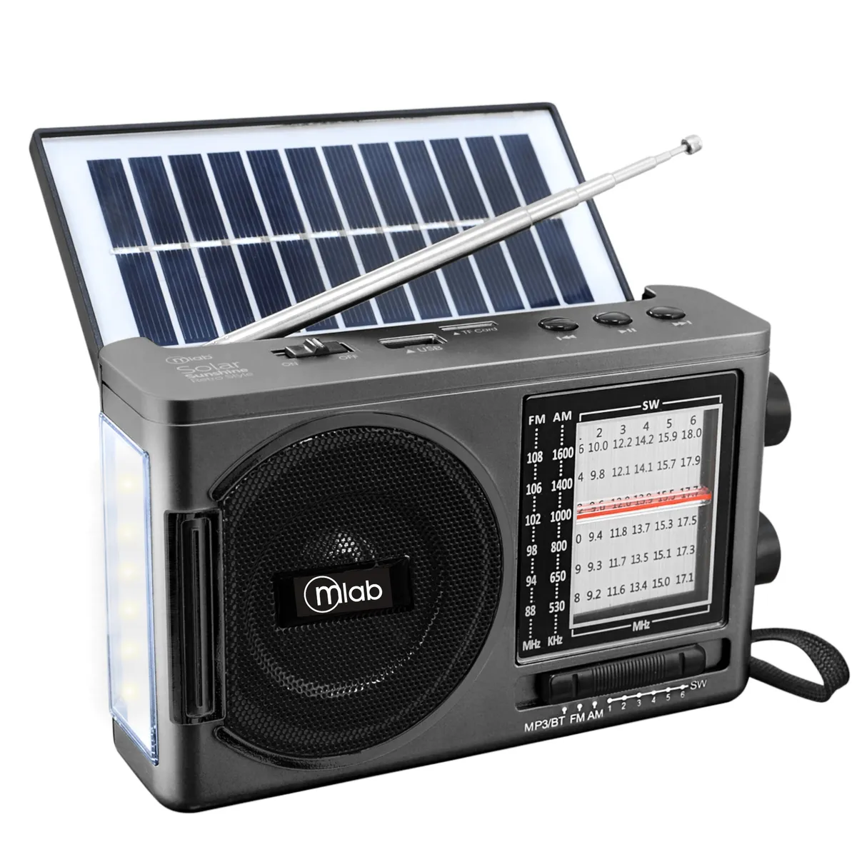 MICROLAB - Radio Solar Recargable AM FM/ SW/ TF/ USB/ BT Retro Sunshine 1980 Gray Edition