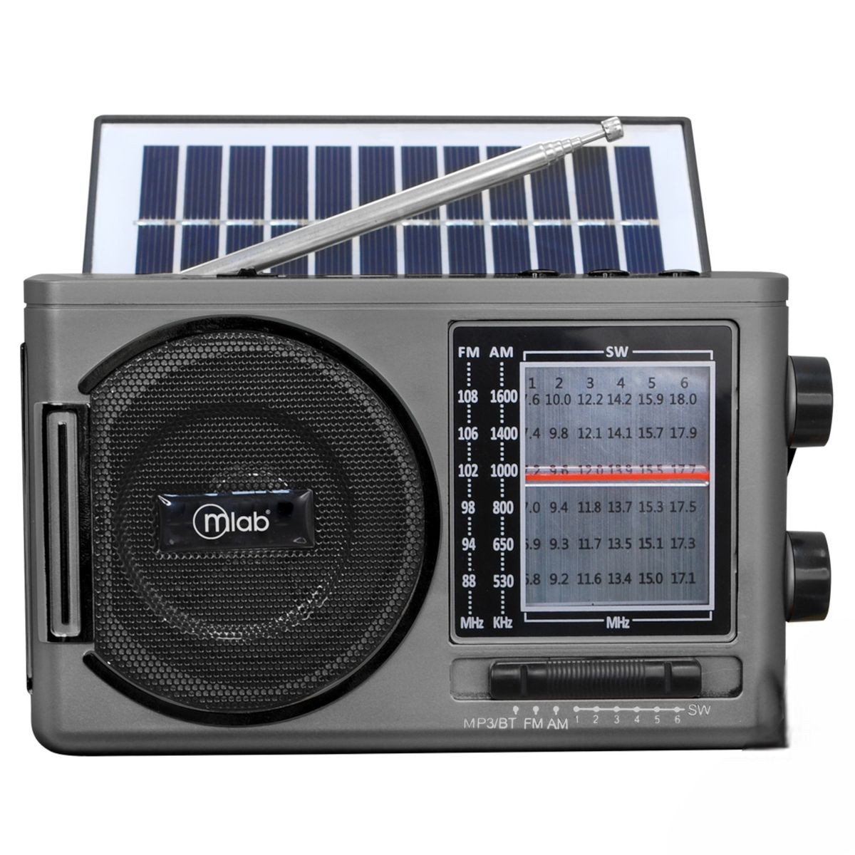 MICROLAB - Radio Solar Recargable AM FM/ SW/ TF/ USB/ BT Retro Sunshine 1980 Gray Edition