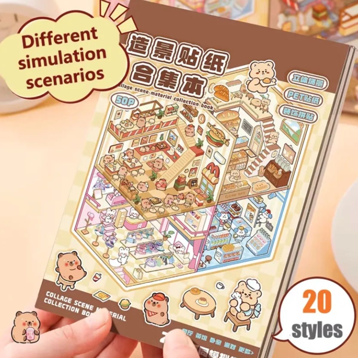 GENERICO - Libro Pegatinas Escena Miniatura Stickers 3d Capibara 50p