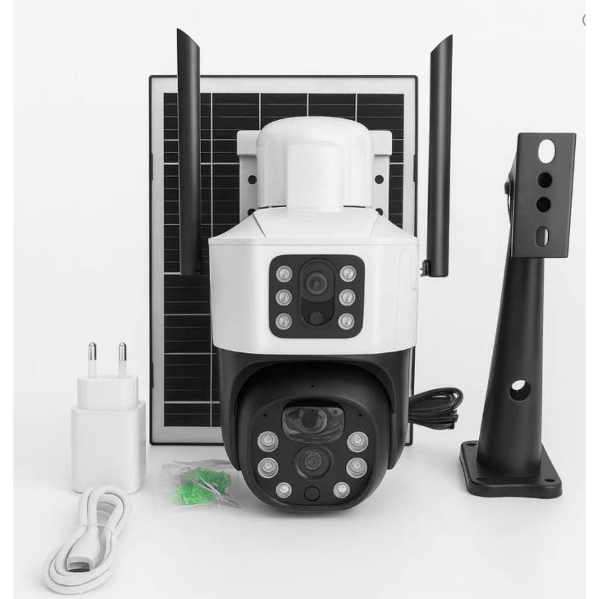 GENERICO - Cámara Solar Doble Lente 4MP Exterior WiFi  Visión Nocturna IP66 SENSOR MICROFONO