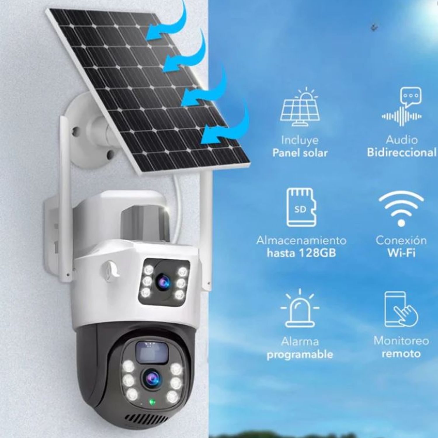GENERICO Cámara Solar Doble Lente 4MP Exterior WiFi Visión Nocturna IP66  SENSOR MICROFONO | Falabella Chile