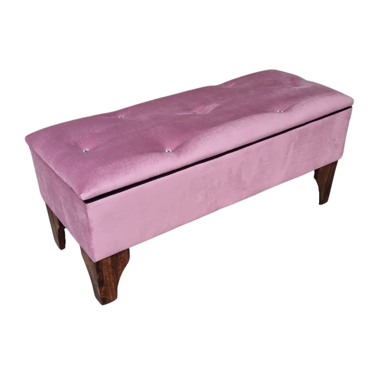 GENERICO - Banqueta Baúl Botón Diamante Palo Rosa Felpa 105x40x45x20 Rimar