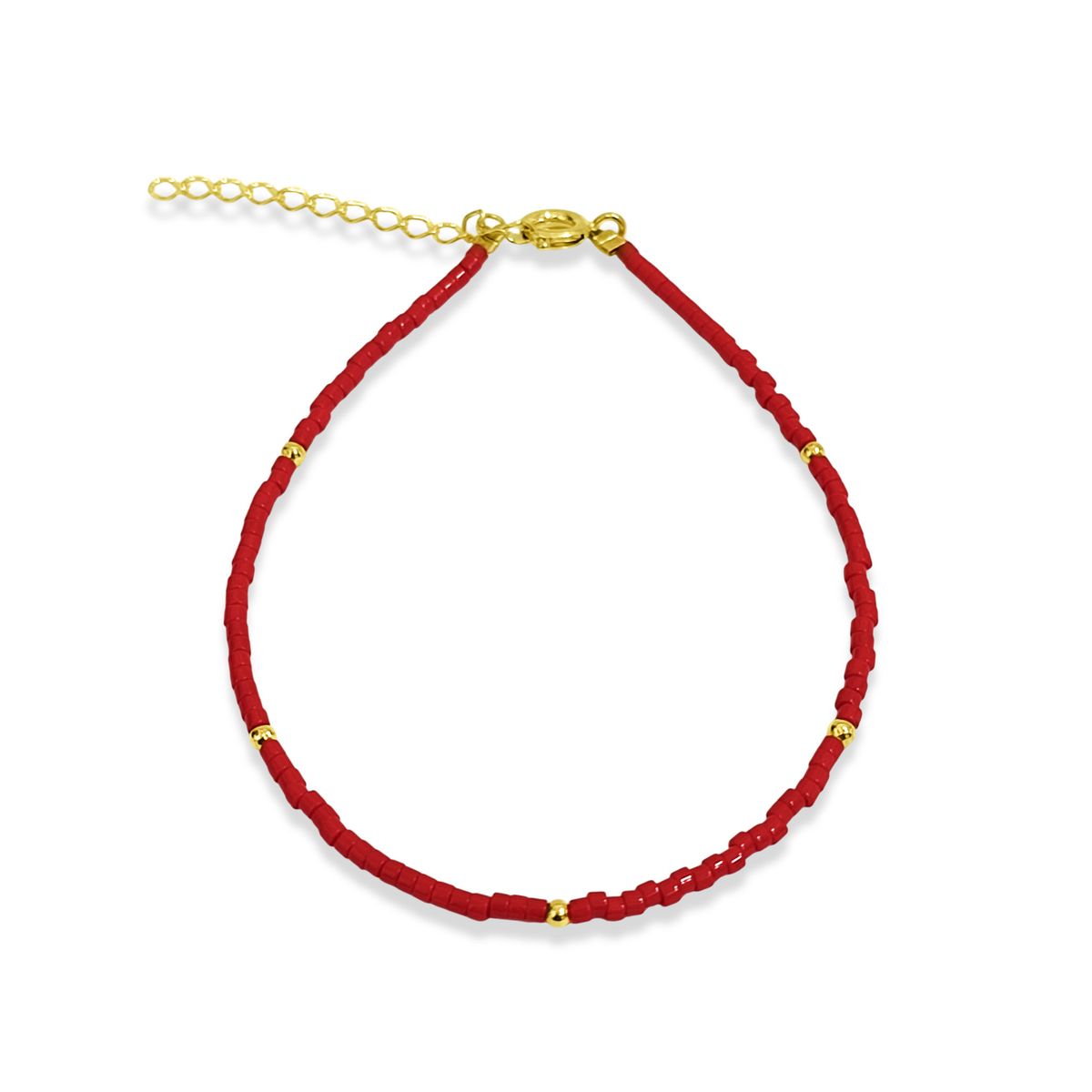 COGGIOLA - Pulsera Miyuki Roja Bolitas Enchapadas Oro 18K