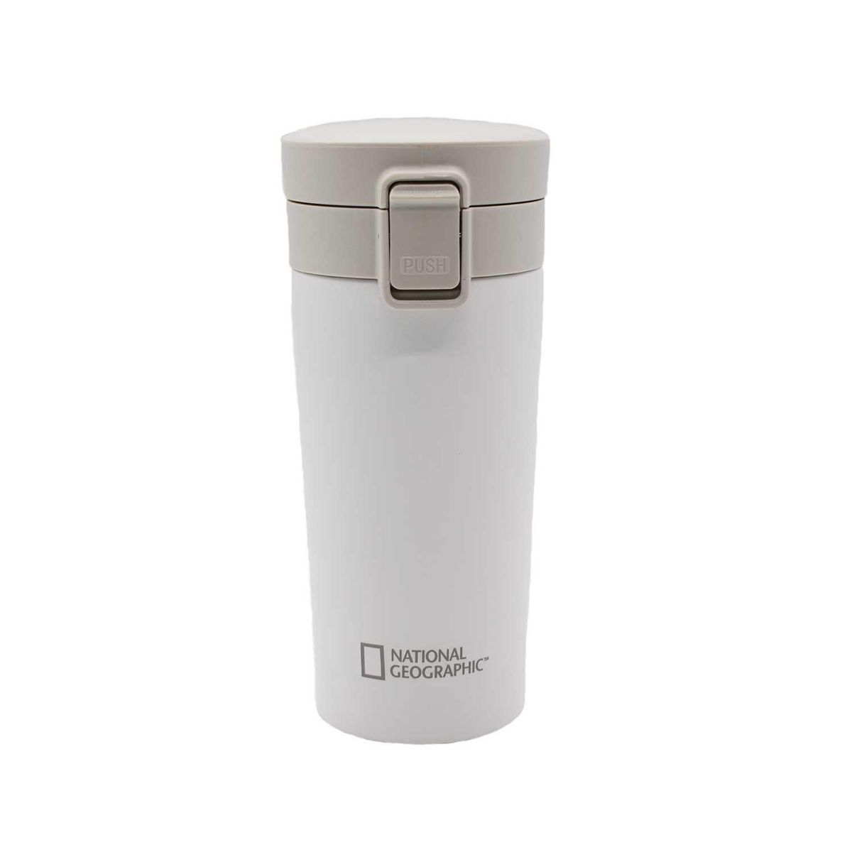 NATIONAL GEOGRAPHIC - Mug Acero Inoxidable Tapa Con Pulsador y Antideslizante 380ml Blanco