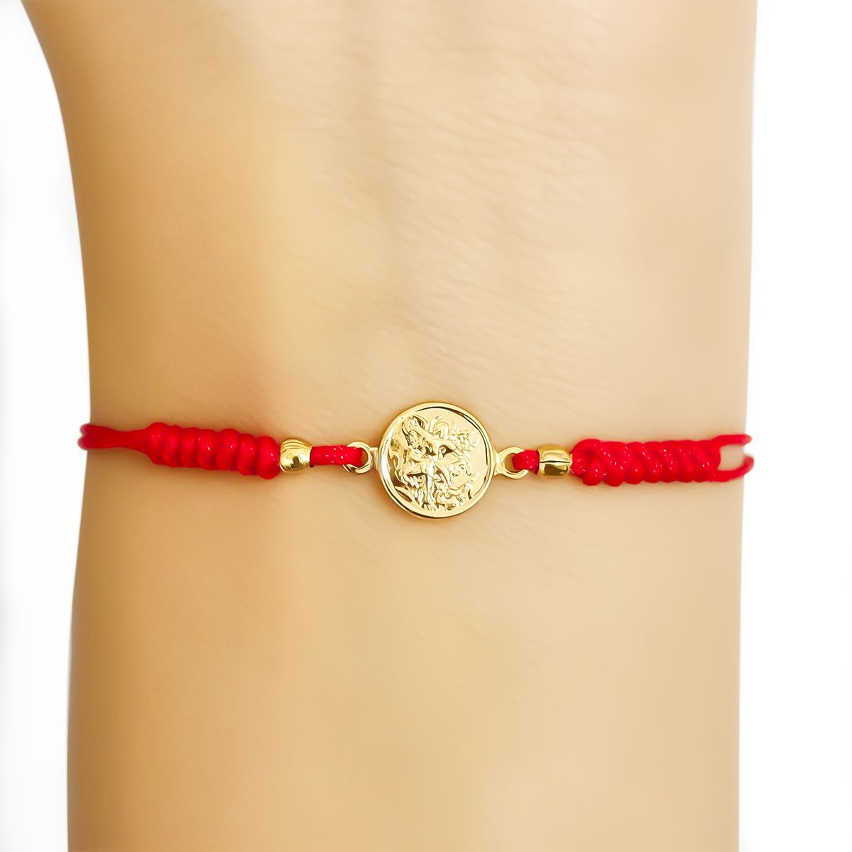 COGGIOLA - Pulsera Medalla San Miguel Arcángel Enchapado Oro 18K Cordón Rojo