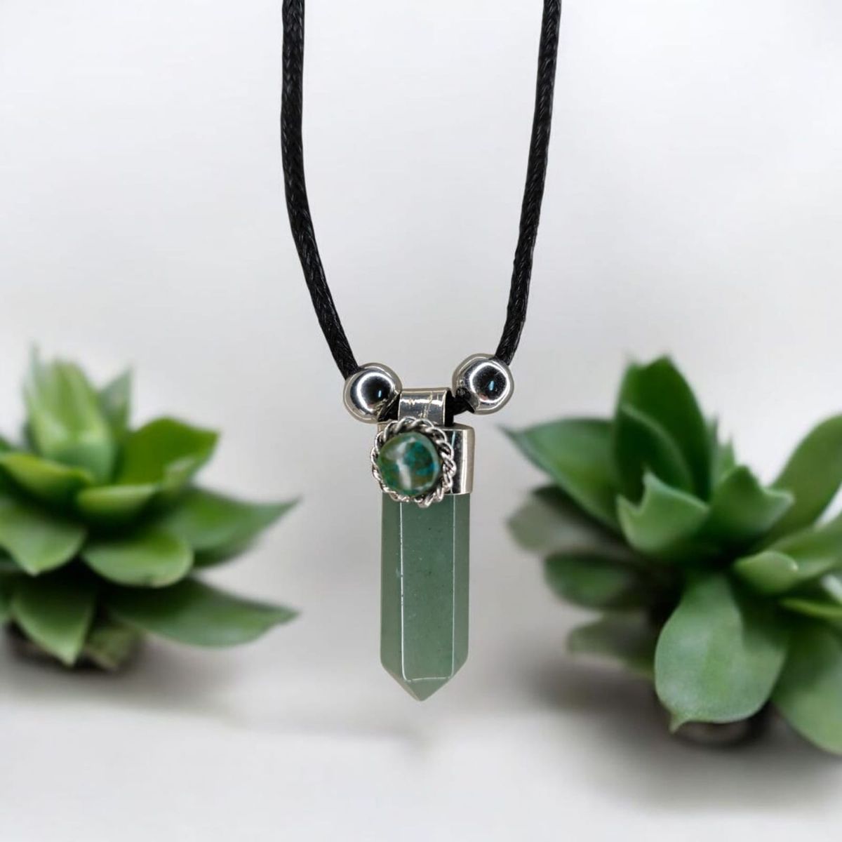 GENERICO - Collar Con Dije De Aventurina Verde Piedra De La Suerte Con Bolsa