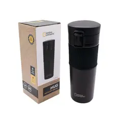 NATIONAL GEOGRAPHIC - Mug Acero Inoxidable Tapa Con Pulsador y Antideslizante 480ml Negro