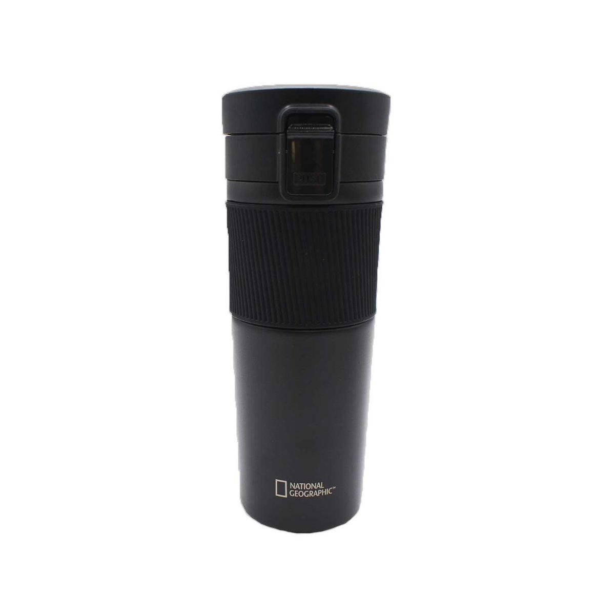NATIONAL GEOGRAPHIC - Mug Acero Inoxidable Tapa Con Pulsador y Antideslizante 480ml Negro