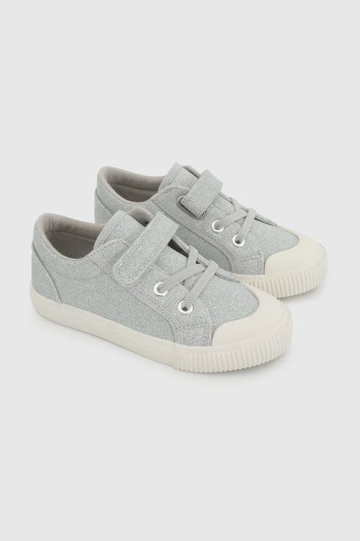 Zapatilla de Niña Plateada con Cordón elástico y Velcro