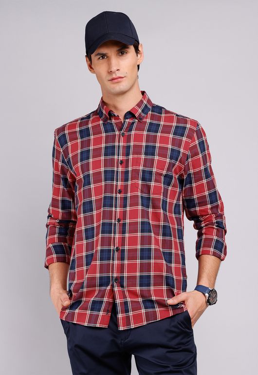 Camisa Cuadros Manga Larga Rojo S